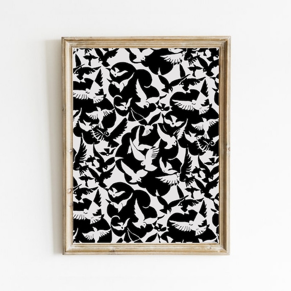 Pigeons Vintage Bird Poster, Abstract Black Gray