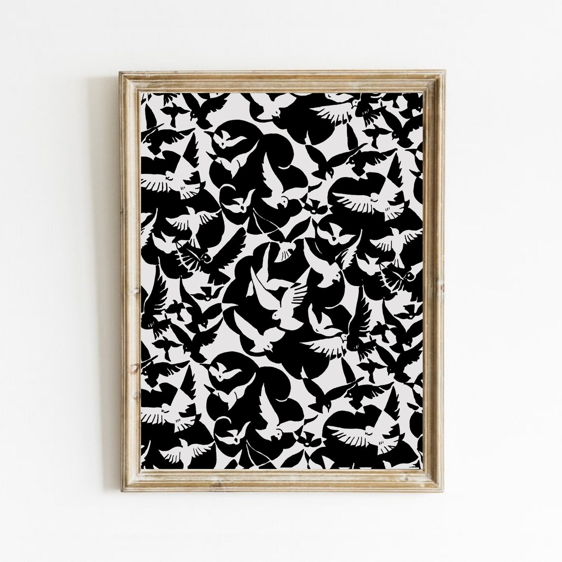 Pigeons Vintage Bird Poster, Abstract Black Gray