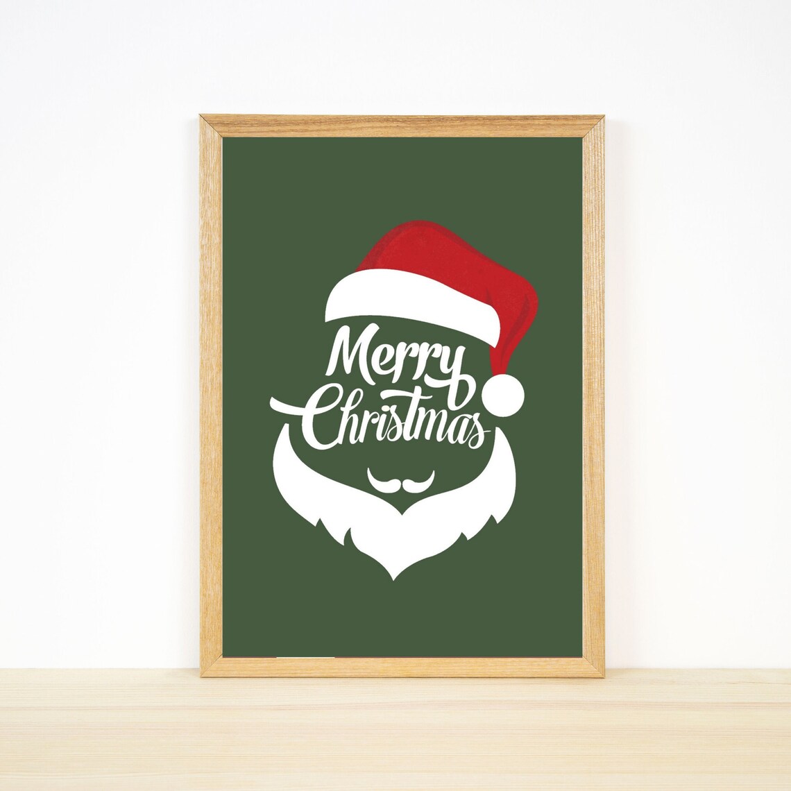 Merry Christmas Santa Beard Hat Green Holiday Seasonal Decor Poster - Image 2