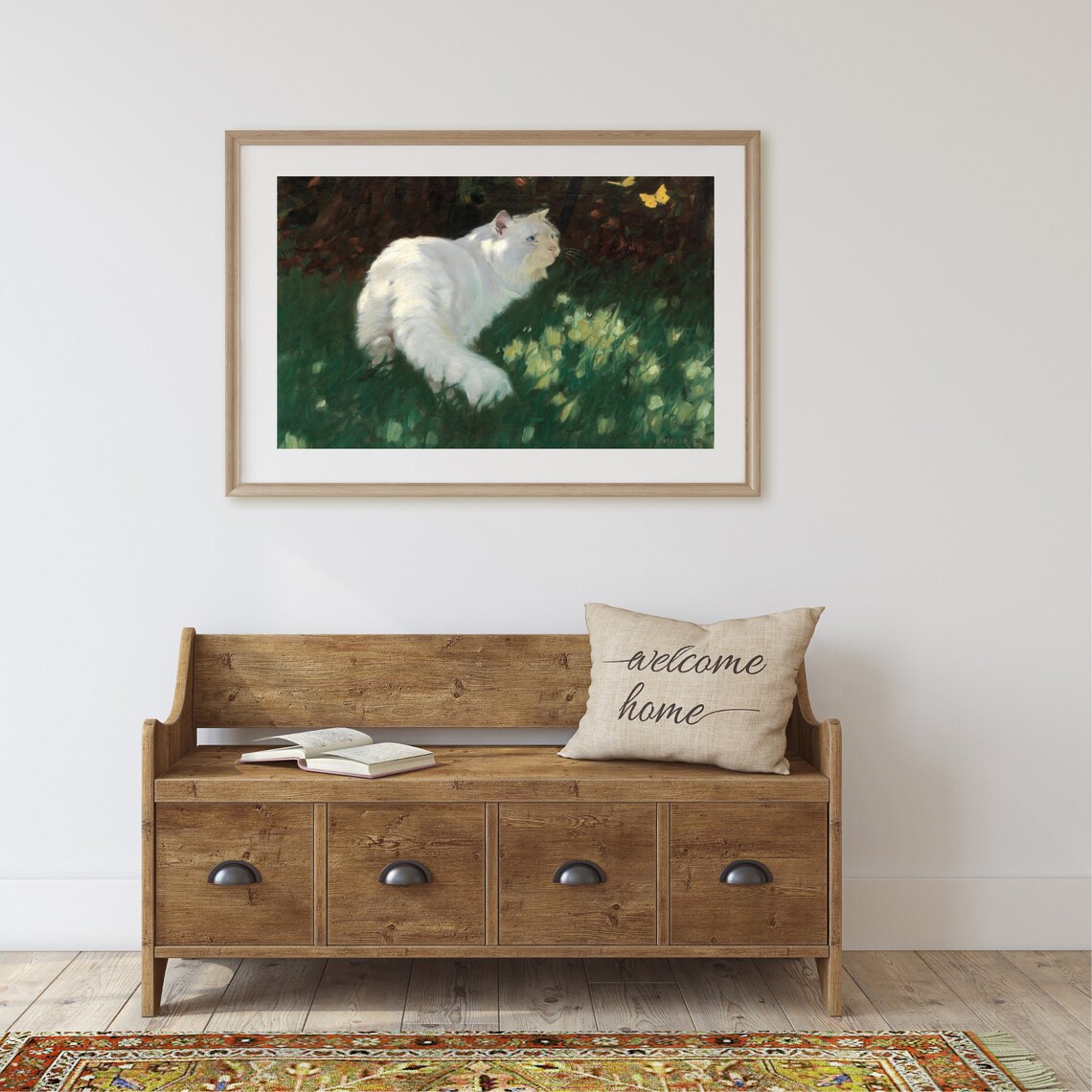Vintage Cat and Butterflies Art Print, Nursery Decor - Image 2