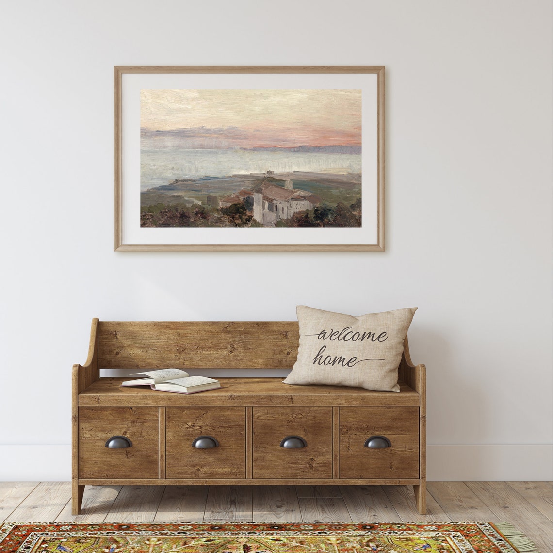 Mediterranean Coastal Village At Dusk Soft Pastel Art Poster - Image 2