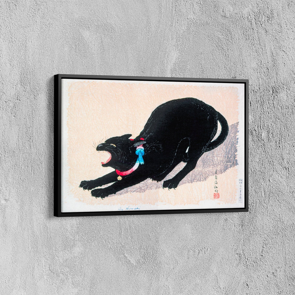 Takahashi Hiroaki Hissing Black Cat Vintage Japanese Woodblock Poster - Image 7
