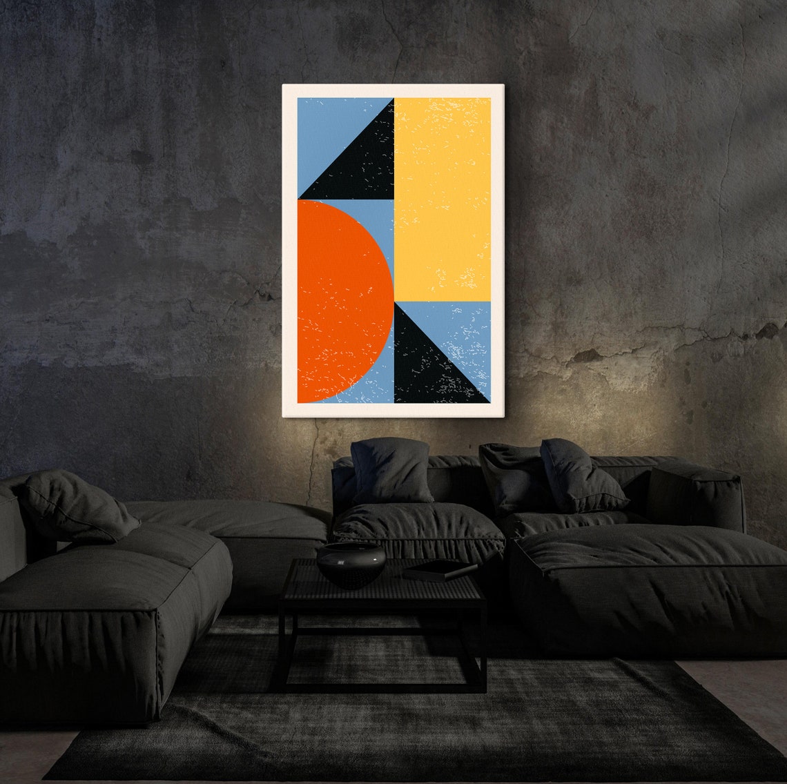 Retro Geometric Shapes Orange Sun Blue Black Abstract Poster - Image 2