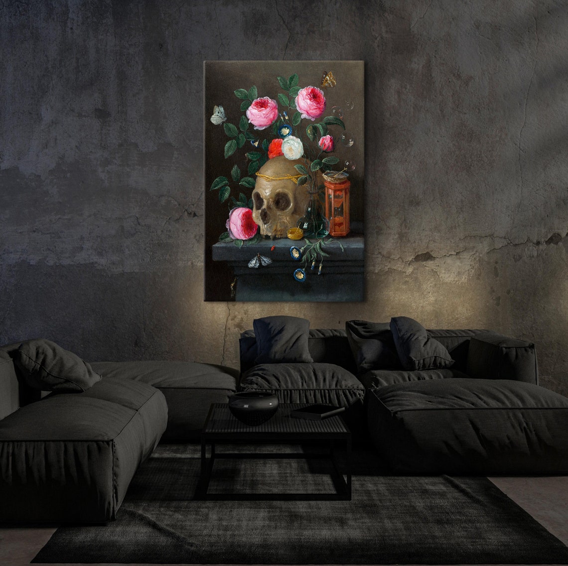 Gothic Skull Vanitas Still Life Crowned With Roses Classic Poster - Image 5
