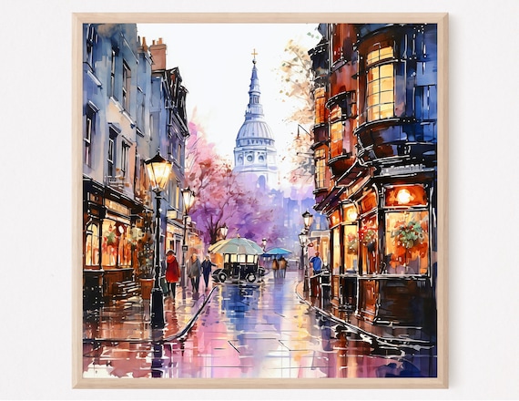 London Watercolor Print Bohemian Cityscape Wall Art