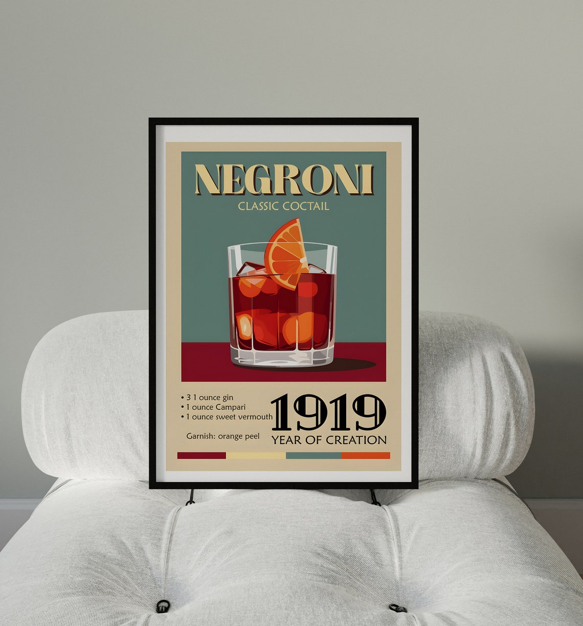 Negroni 1919 Classic Cocktail Recipe Vintage Bar Art Decor Poster - Image 2