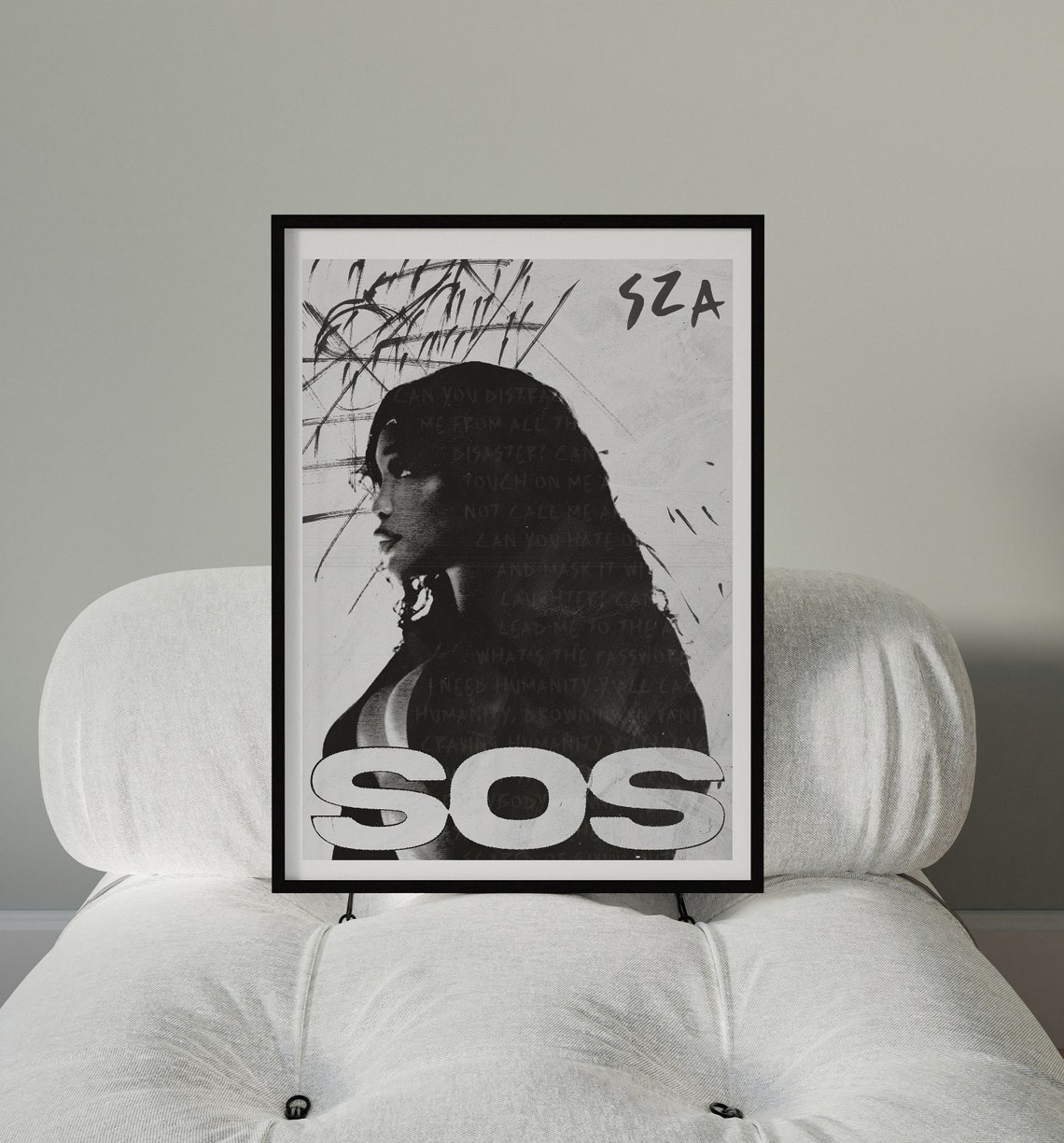 SZA SOS Black White Profile Portrait Album Cover Style Music Poster