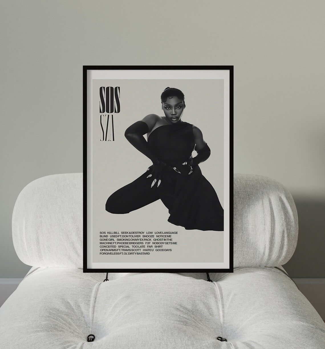 SZA SOS Album Tracklist Black White Portrait Music Poster For Fans