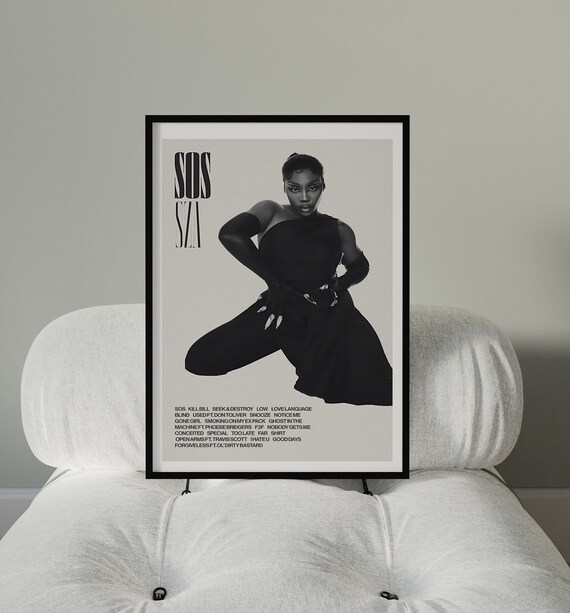SZA SOS Album Tracklist Black White Portrait Music Poster For Fans