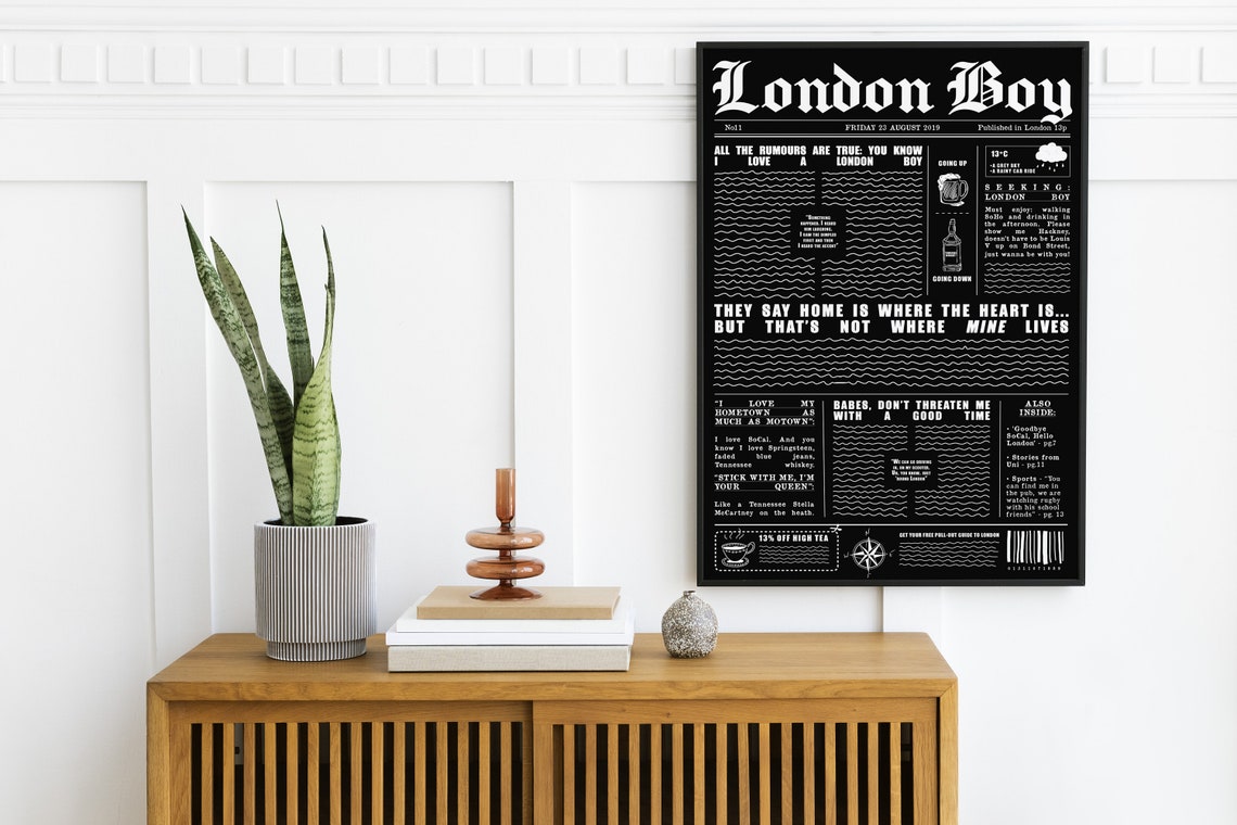London Boy Newspaper Style Lover Song Lyrics Retro Tabloid Poster - Image 2