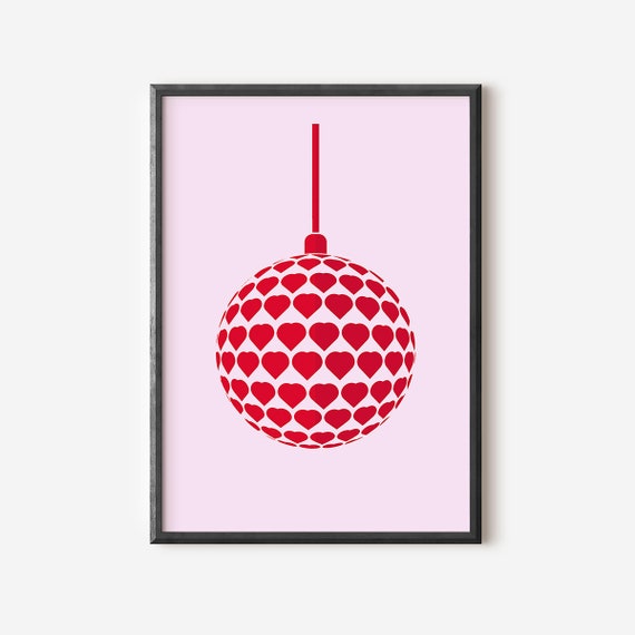 Heart Disco Ball Print Groovy Wall Art For Bar Cart Decor Minimalist Disco Art Print Gift For Girly Dorm Room Decor Trendy Mirrorball Poster