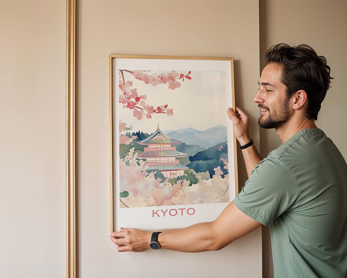Kyoto Art Print Watercolor Painting Japan Wall Art Cherry Blossom Poster Asian Travel Decor Spring Artwork Home Decor Housewarming Gift - Image 3