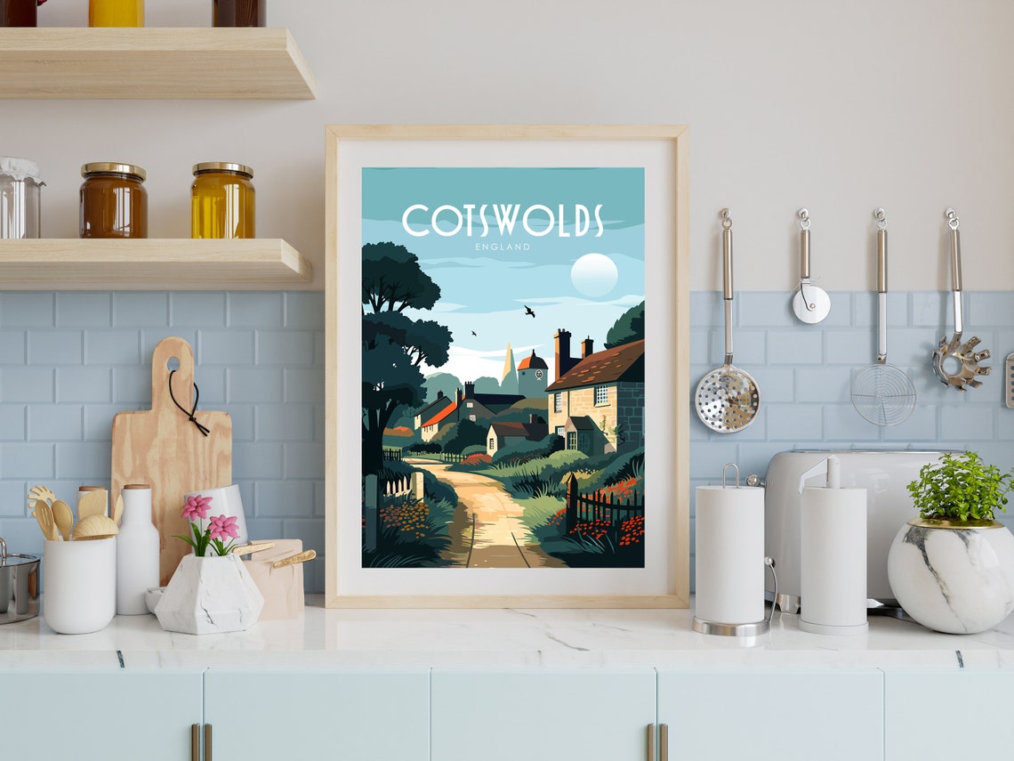 Cotswolds Poster Vintage Travel Poster Retro Style English Countryside Painting Gift For Nature Walker Cottage Art Print Country Art - Image 3