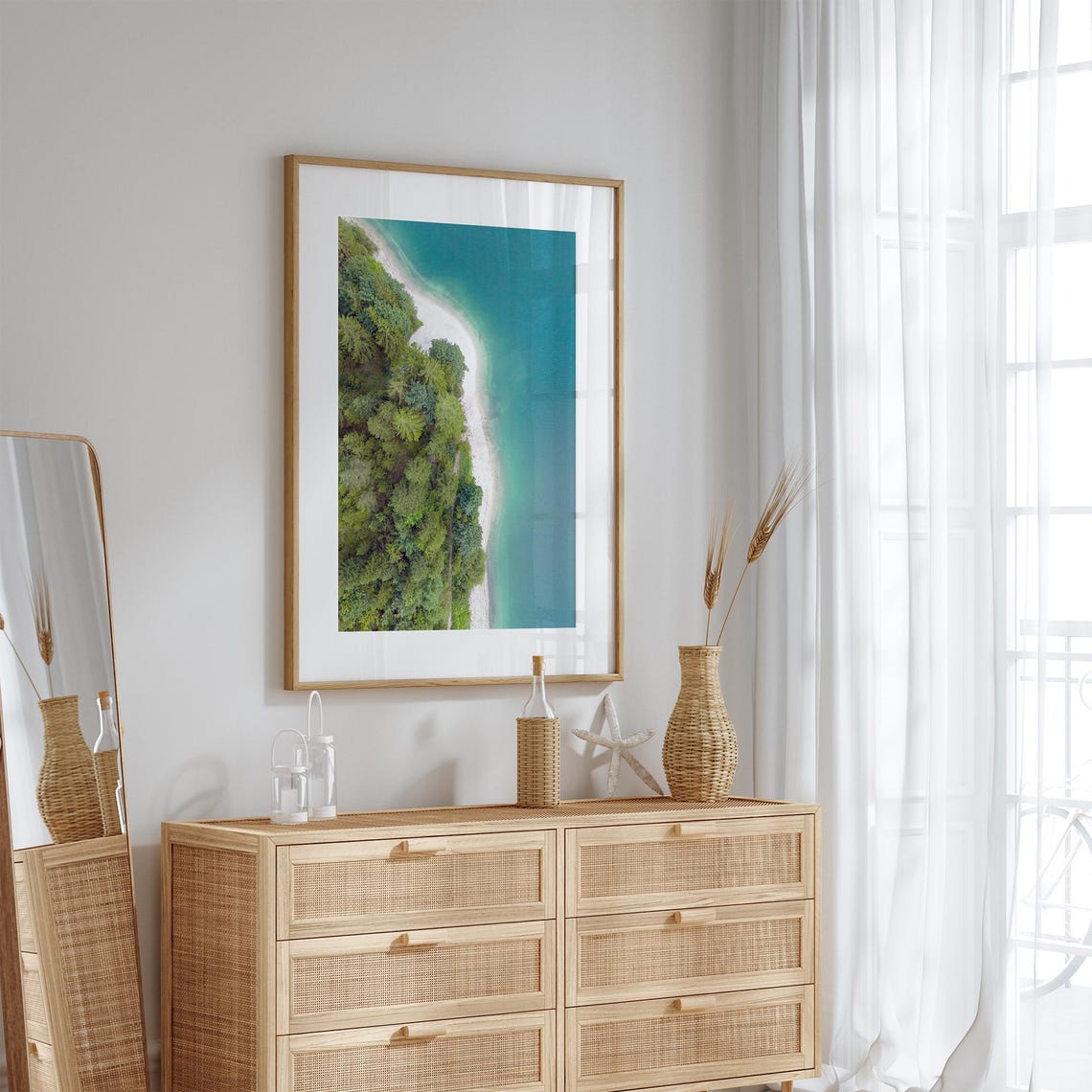 Aerial Forest Shoreline Turquoise Lake White Beach Drone View Poster - Image 3