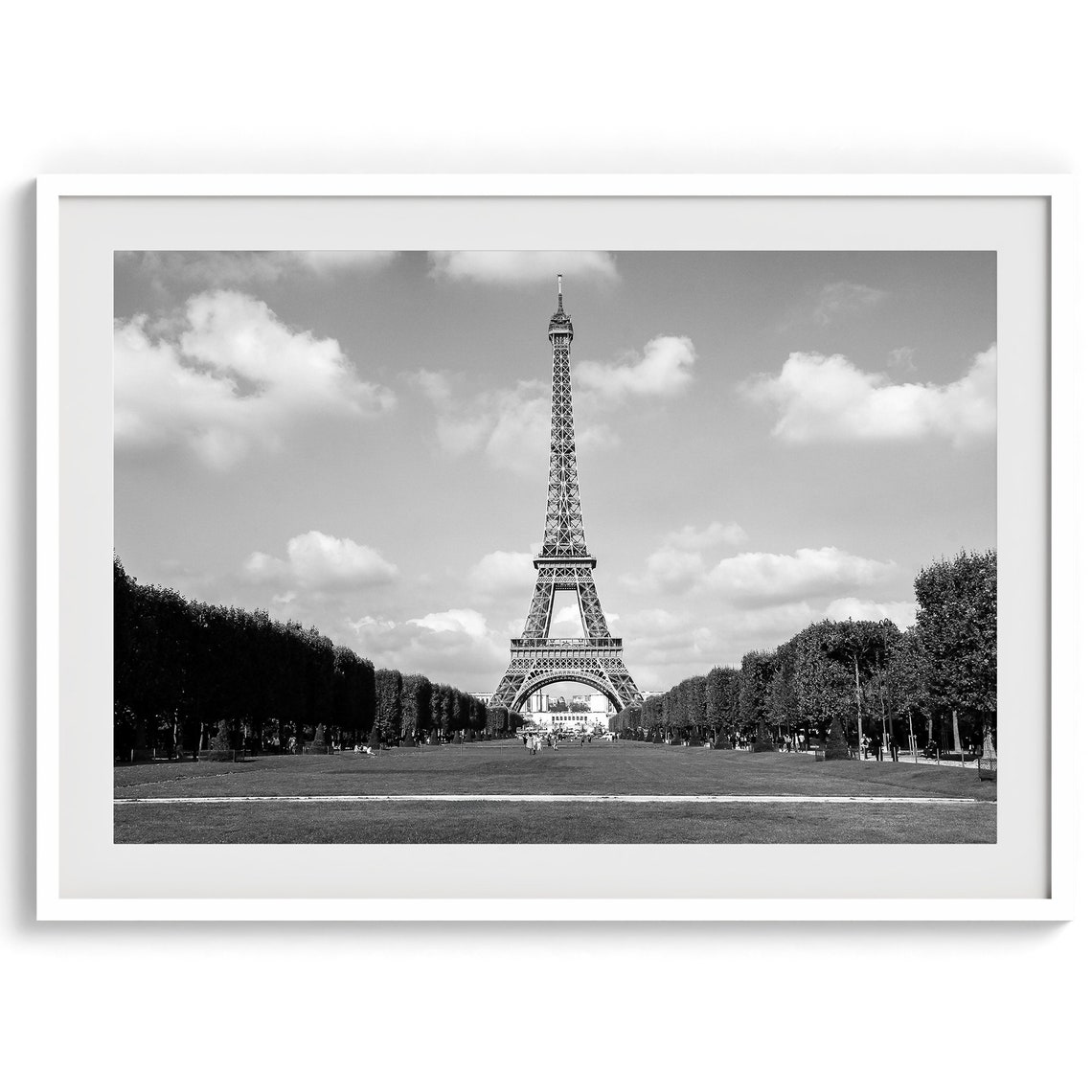 Black And White Eiffel Tower Paris Champ De Mars Trees Sky Poster - Image 5