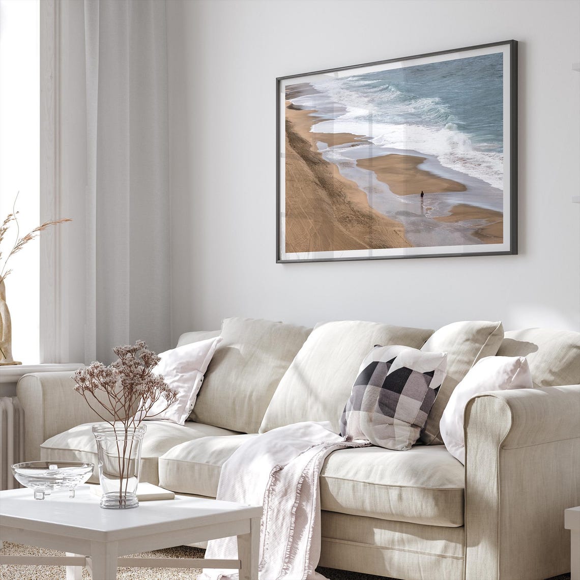 Aerial Beach Shoreline Waves Sandy Coast Lone Walker View Poster - Image 3