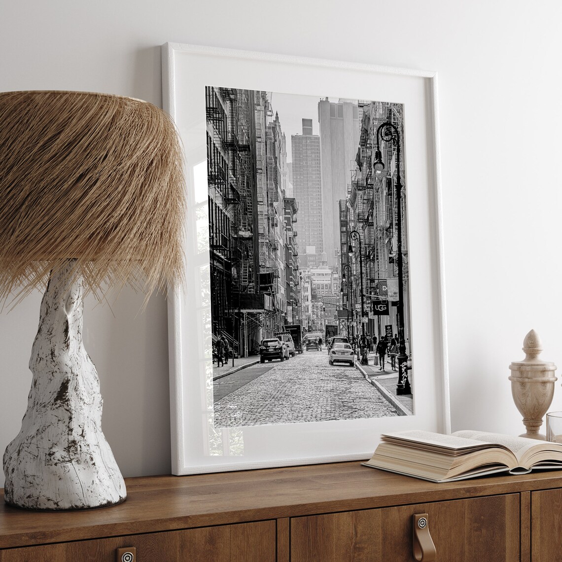 New York City Cobblestone Street Fire Escapes Black And White Poster - Image 4