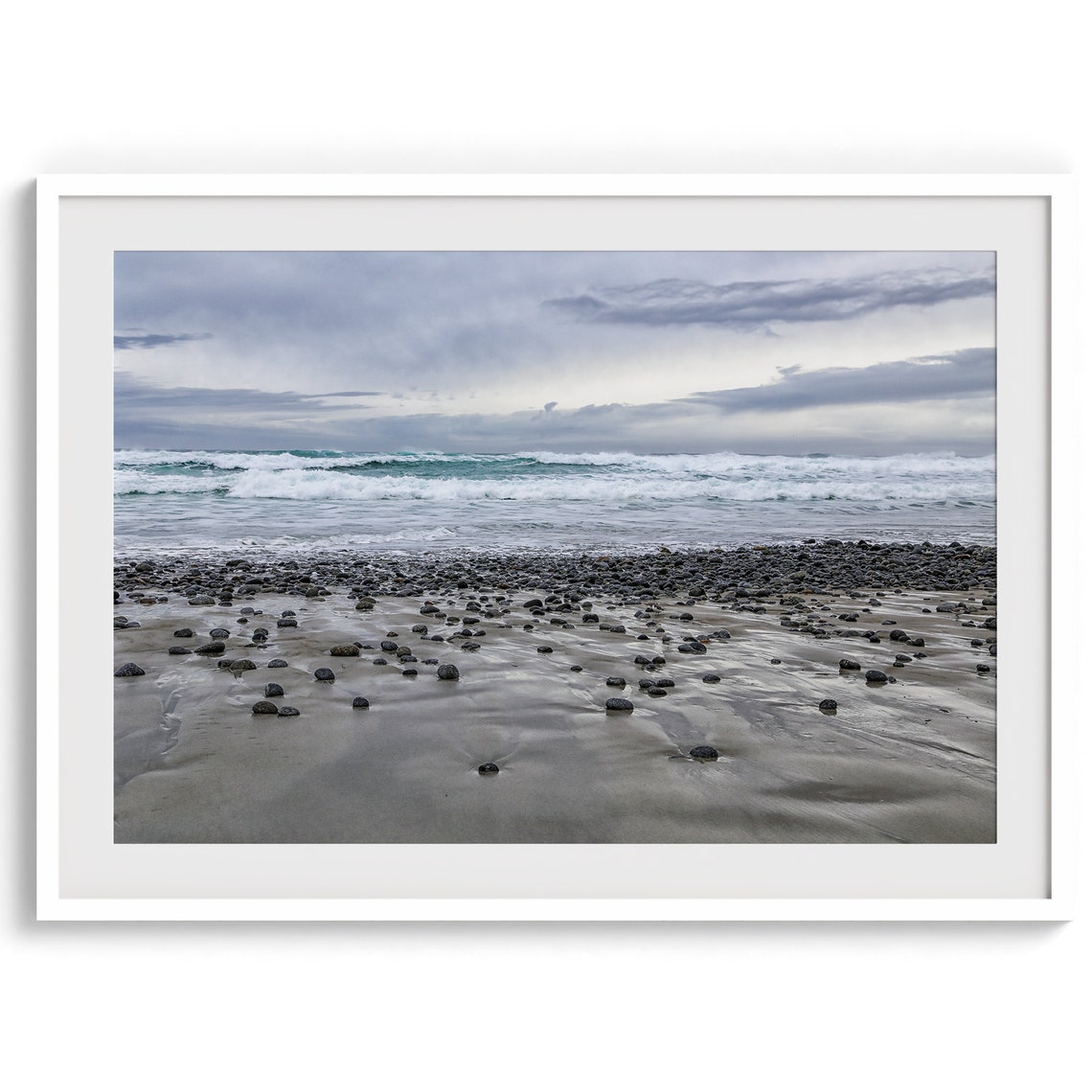 Pebble Beach California Moody Waves Rocky Shore Overcast Sky Poster - Image 2