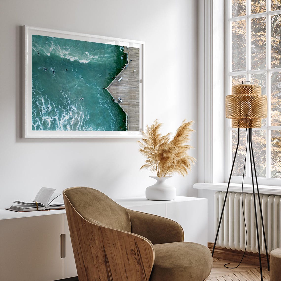 Aerial Surfers Turquoise Ocean Wooden Pier Pismo Beach Drone Poster - Image 5