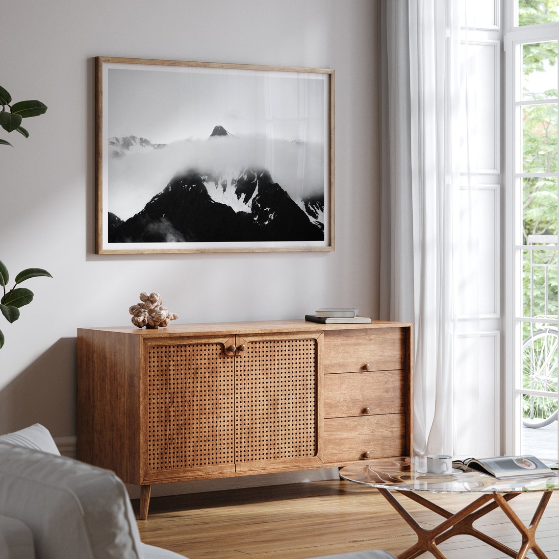 Black And White Mountain Peak Above Clouds Snow Summit View Poster - Image 3
