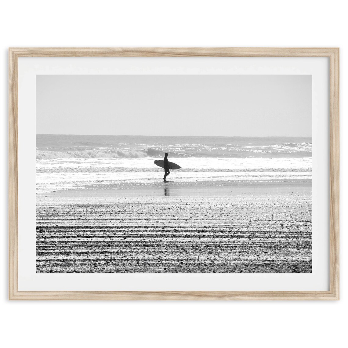 Lone Surfer Minimalist Black And White Beach Art Print