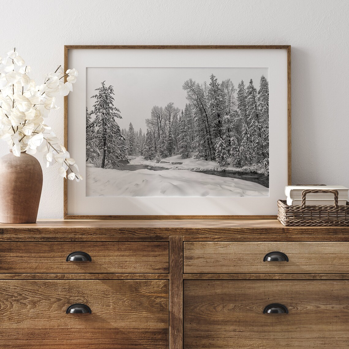 Snowy Forest Black And White Nature Art Print - Image 3