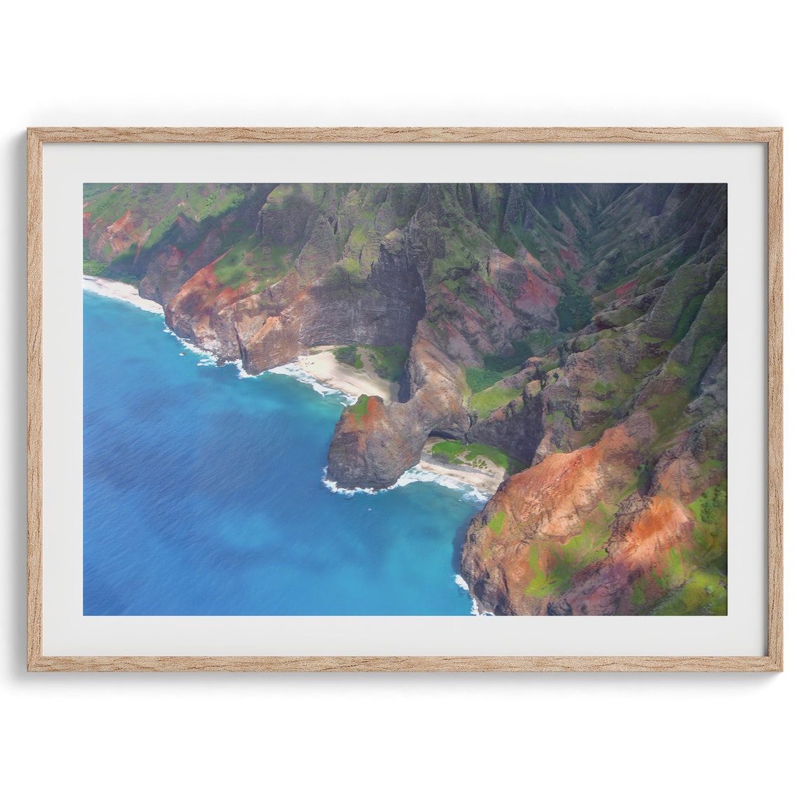Na Pali Coast Kauai Aerial View Emerald Cliffs Turquoise Ocean Poster