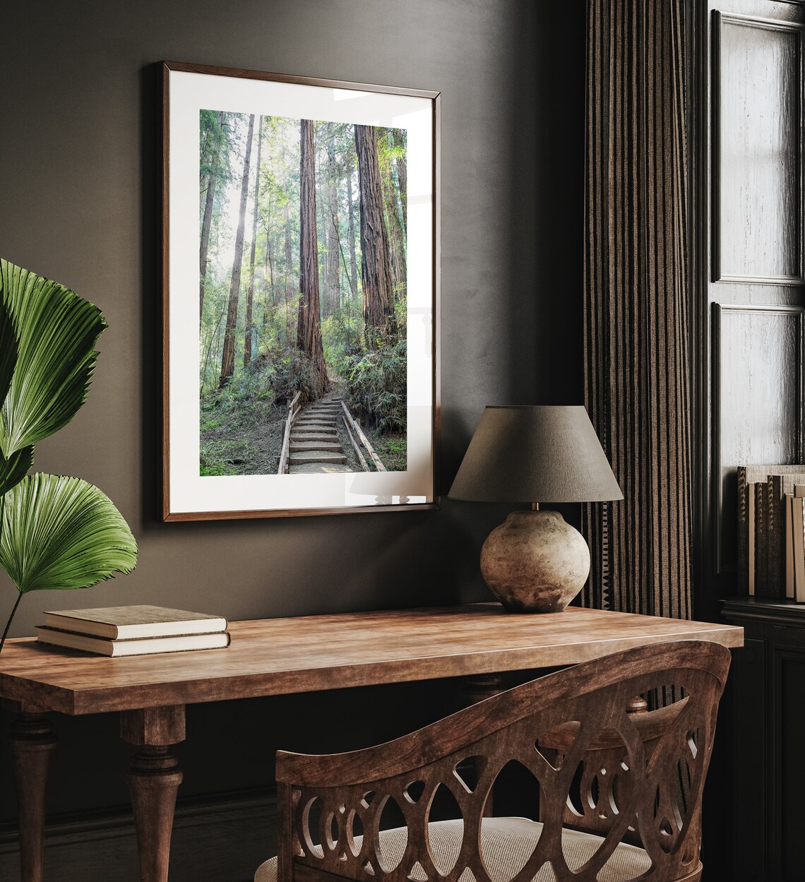 Redwood Forest Trail Wooden Steps Sunlit Giant Trees Nature Poster - Image 2