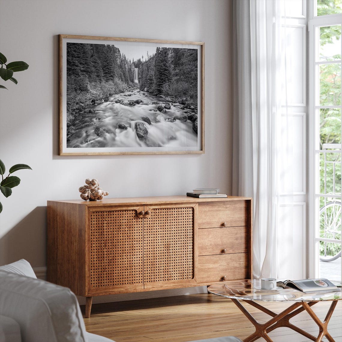 Tumalo Falls Oregon Waterfall Forest Stream Black And White Poster - Image 5