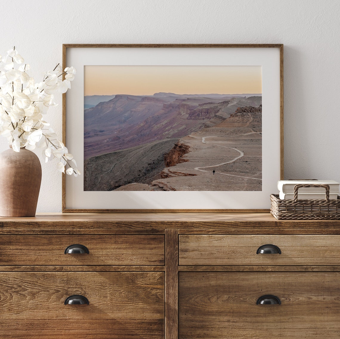Ramon Crater Israel Desert Canyon Sunset Trail Lone Hiker View Poster - Image 5