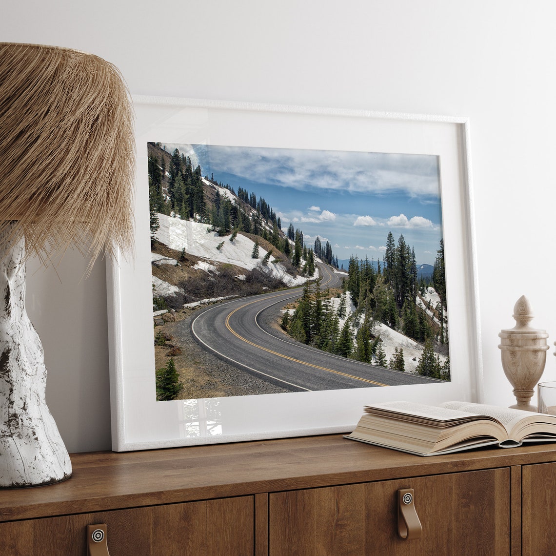 Mountain Road Winding Through Snowy Pines Blue Sky Scenic Drive Poster - Image 5