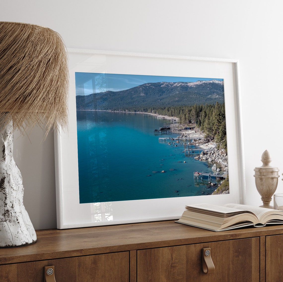 Lake Tahoe Turquoise Water Wooden Docks Pine Forest Shoreline Poster - Image 2