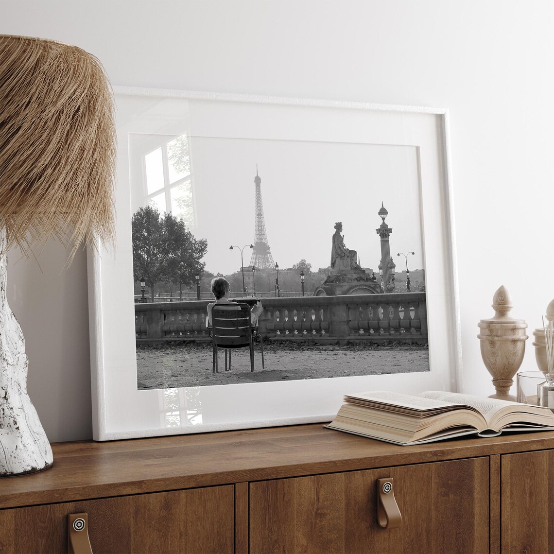Paris Black-and-White Woman Reading Art Print - Image 2