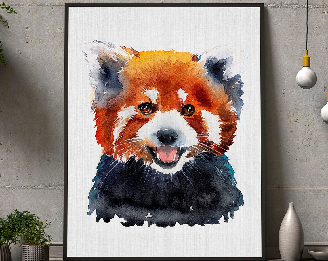 Red Panda Watercolor Art Print, Animal Painting