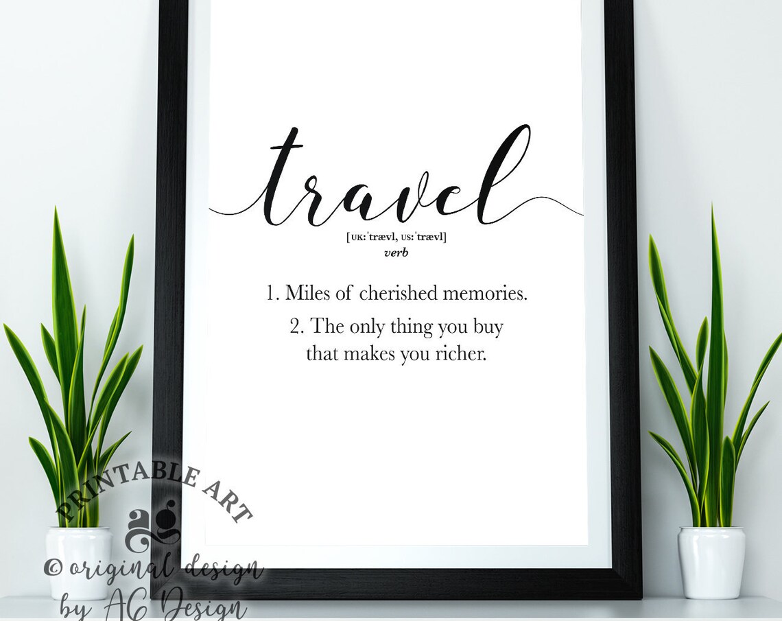 Travel Definition Dictionary Typography Poster for Wanderlust Home Wall Decor