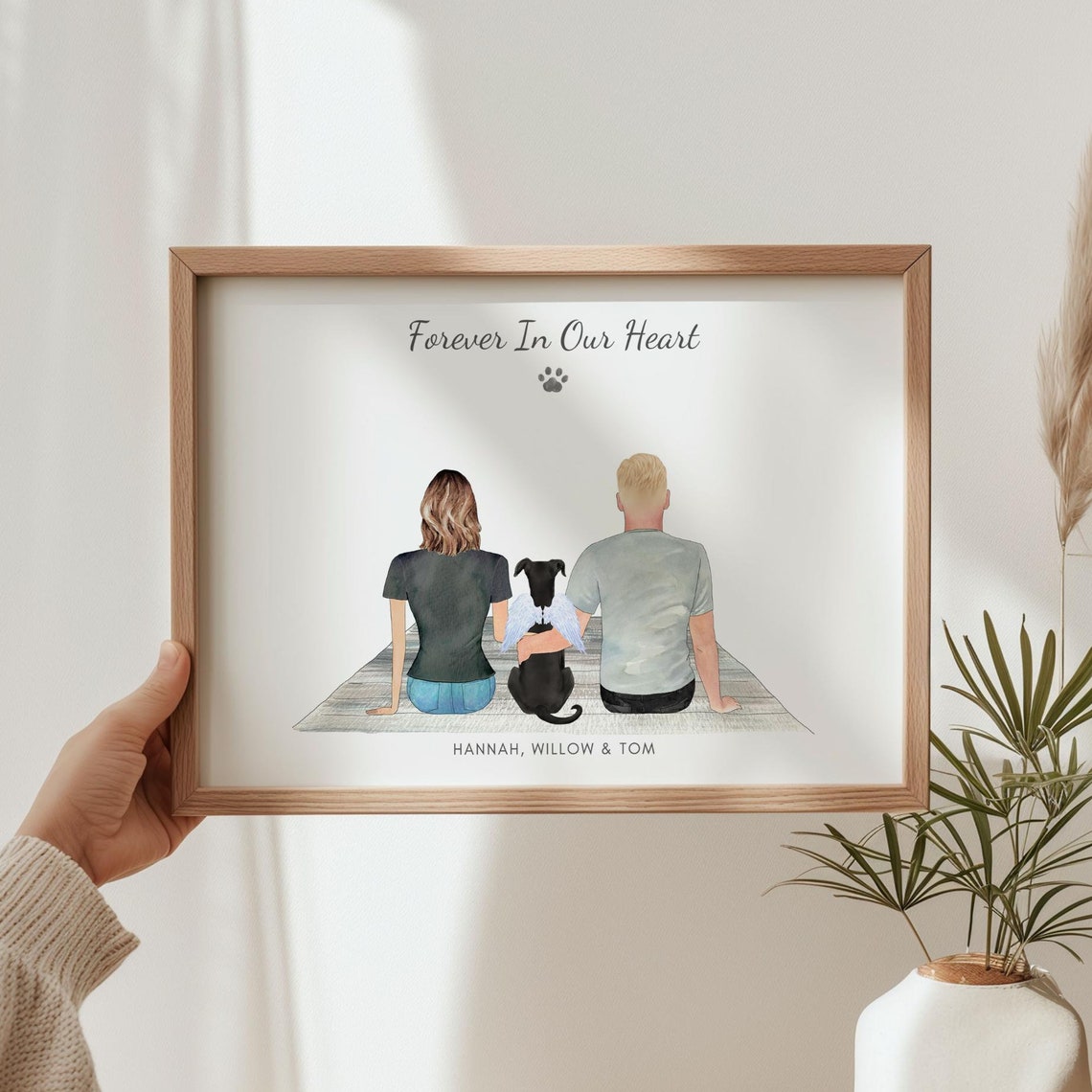 Dog Memorial Print Personalised Family Dog Portrait Pet Remembrance Gift Couple And Dog Memorial Gift Loss Of Pet Present