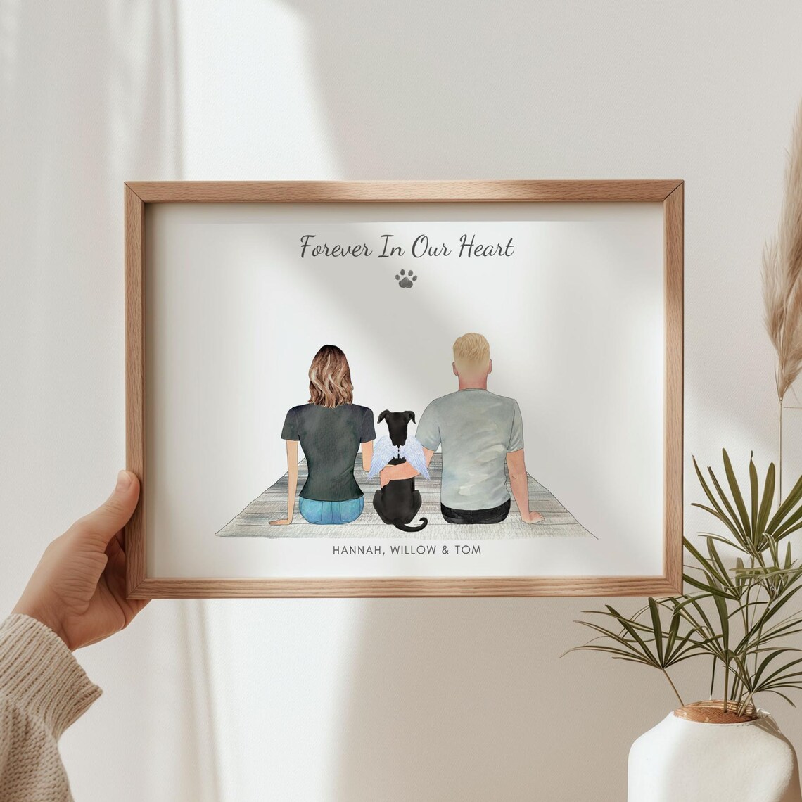 Personalised Dog Memorial Angel Wings Forever In Our Heart Print