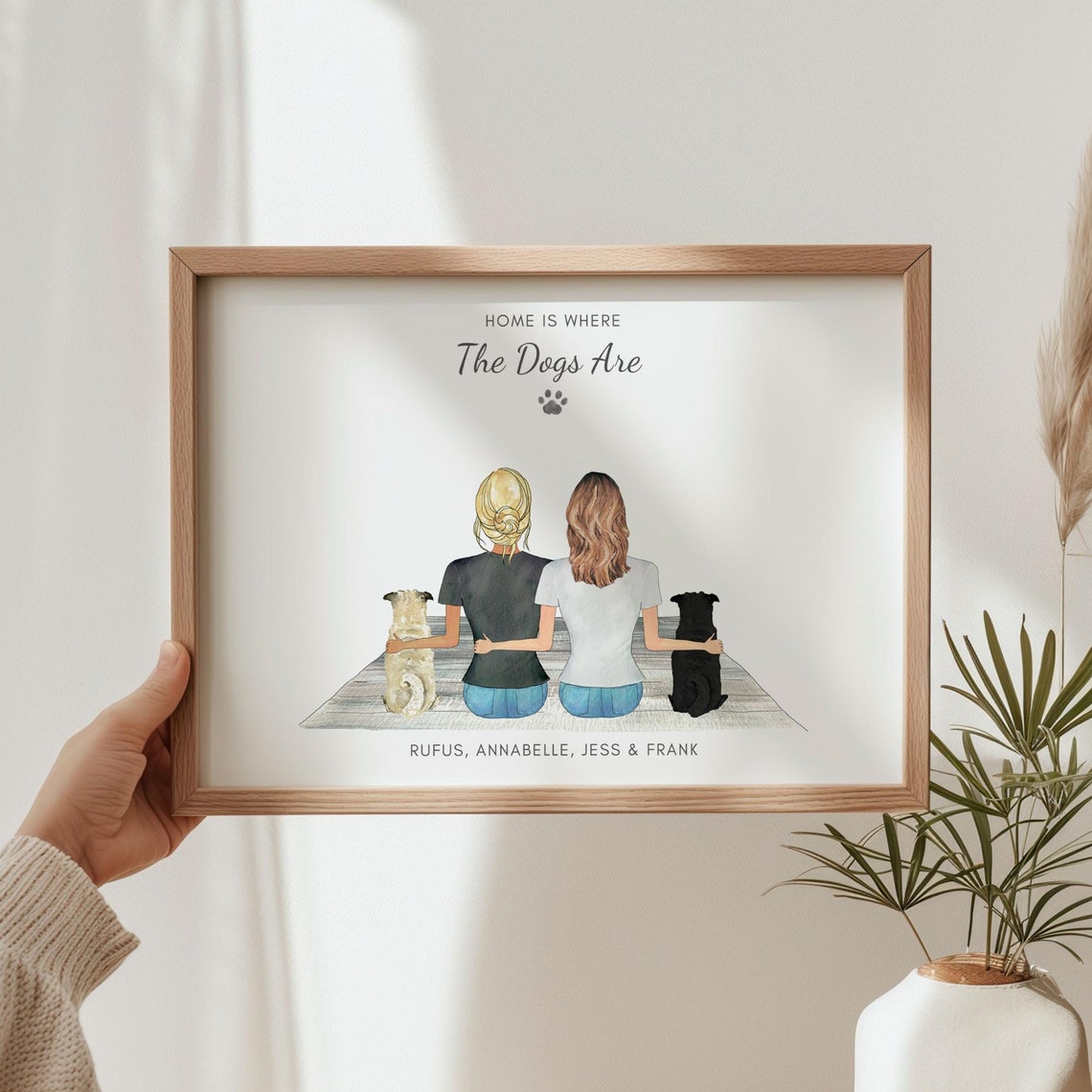 Family Pet Print Personalised Pet And Owner Gift Same Sex Couple And Dog Gift Dog Lover Gift Lesbian Couple And Pet Portrait