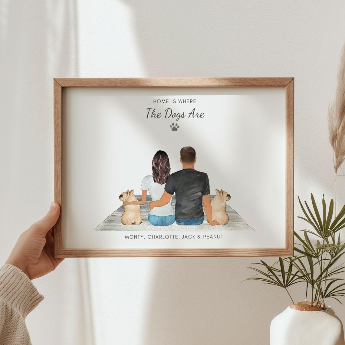 Family Dog Portrait Family Print With Pet Personalised Pet Print Pet And Owner Gift Couple And Dog Gift