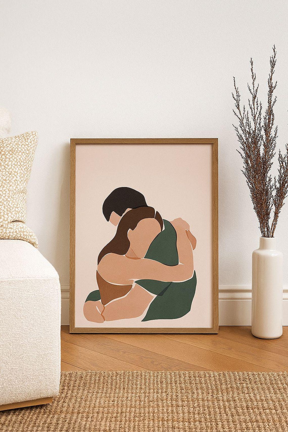 Minimalist Couple Hug Wall Art Abstract Line Drawing Romantic Home Decor Instant