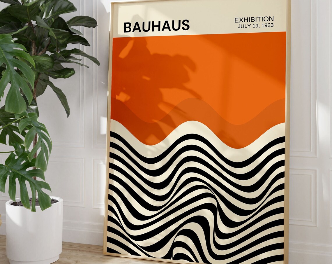 Bauhaus Exhibition July 19 1923 Orange Wavy Geometric Art Poster - Image 2