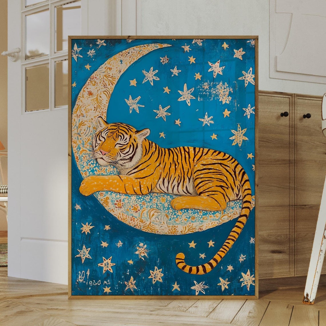 Sleeping Tiger on the Moon Art Print