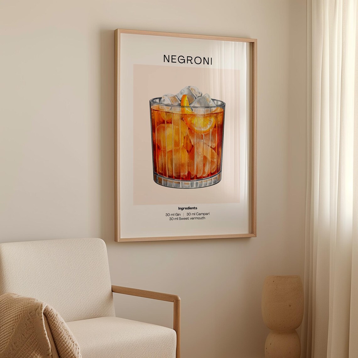 Classic Negroni Cocktail Watercolor Recipe Ingredients Art Wall Poster - Image 3