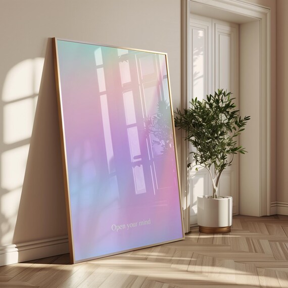 Open Your Mind Pastel Gradient Aura Meditation Mindfulness Quote Poster