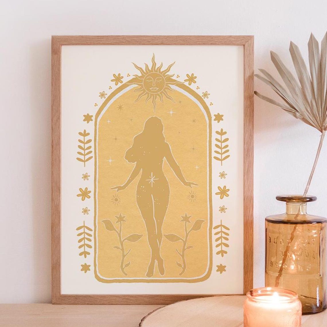 Sun Goddess Art Print, Boho Neutral Portrait