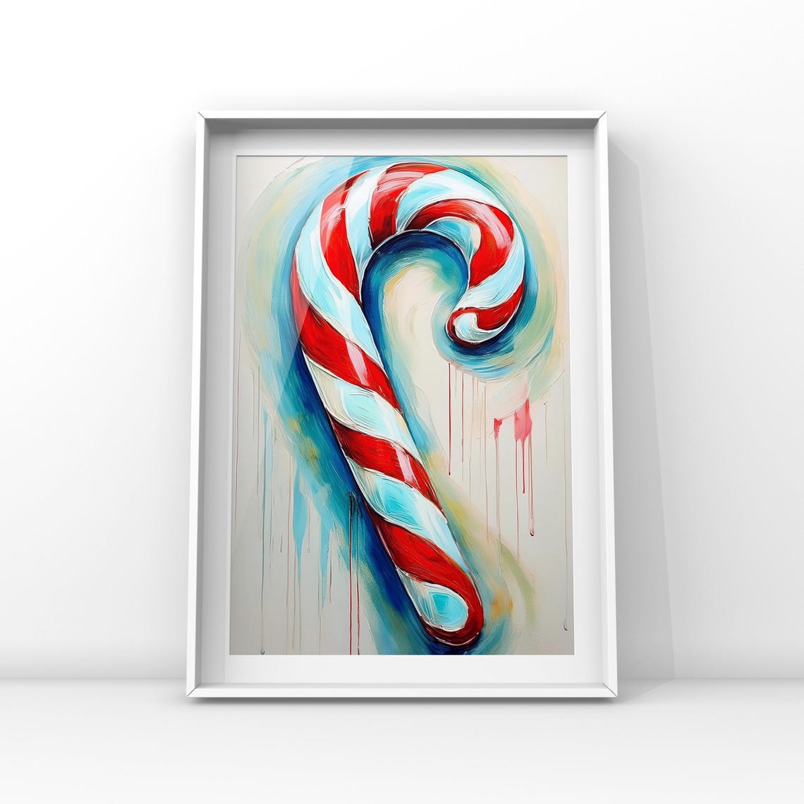 Red and White Candy Cane Swirl Watercolor Holiday Painting Poster