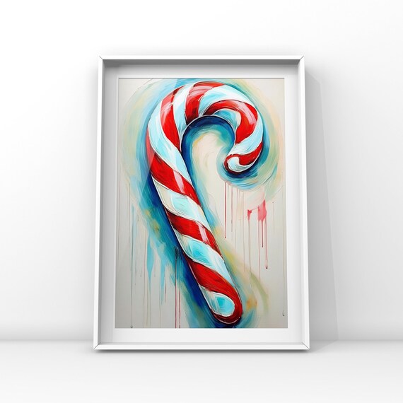 Red and White Candy Cane Swirl Watercolor Holiday Painting Poster