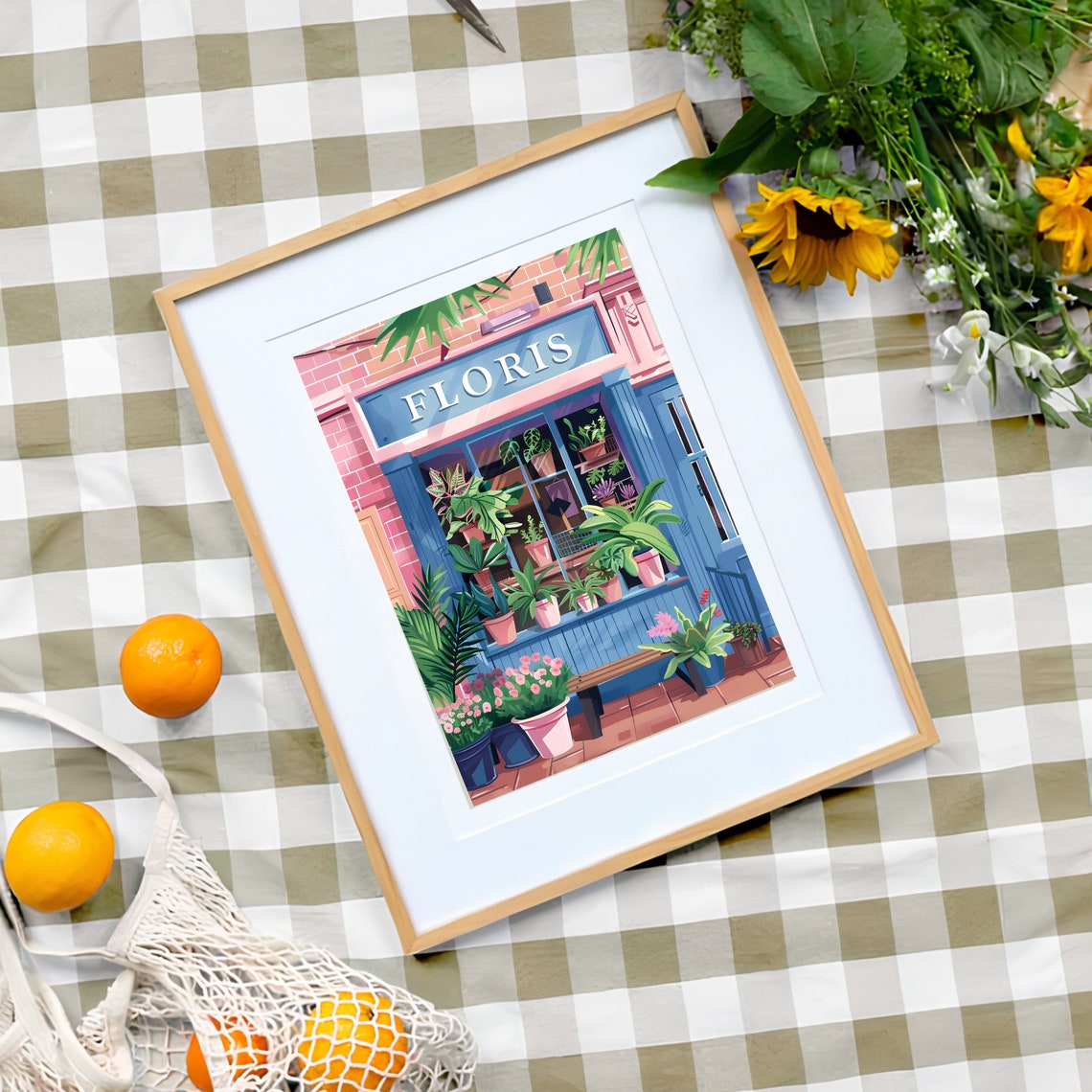 Floris Flower Shop Illustration Poster with Pink Storefront and Plants - Image 3