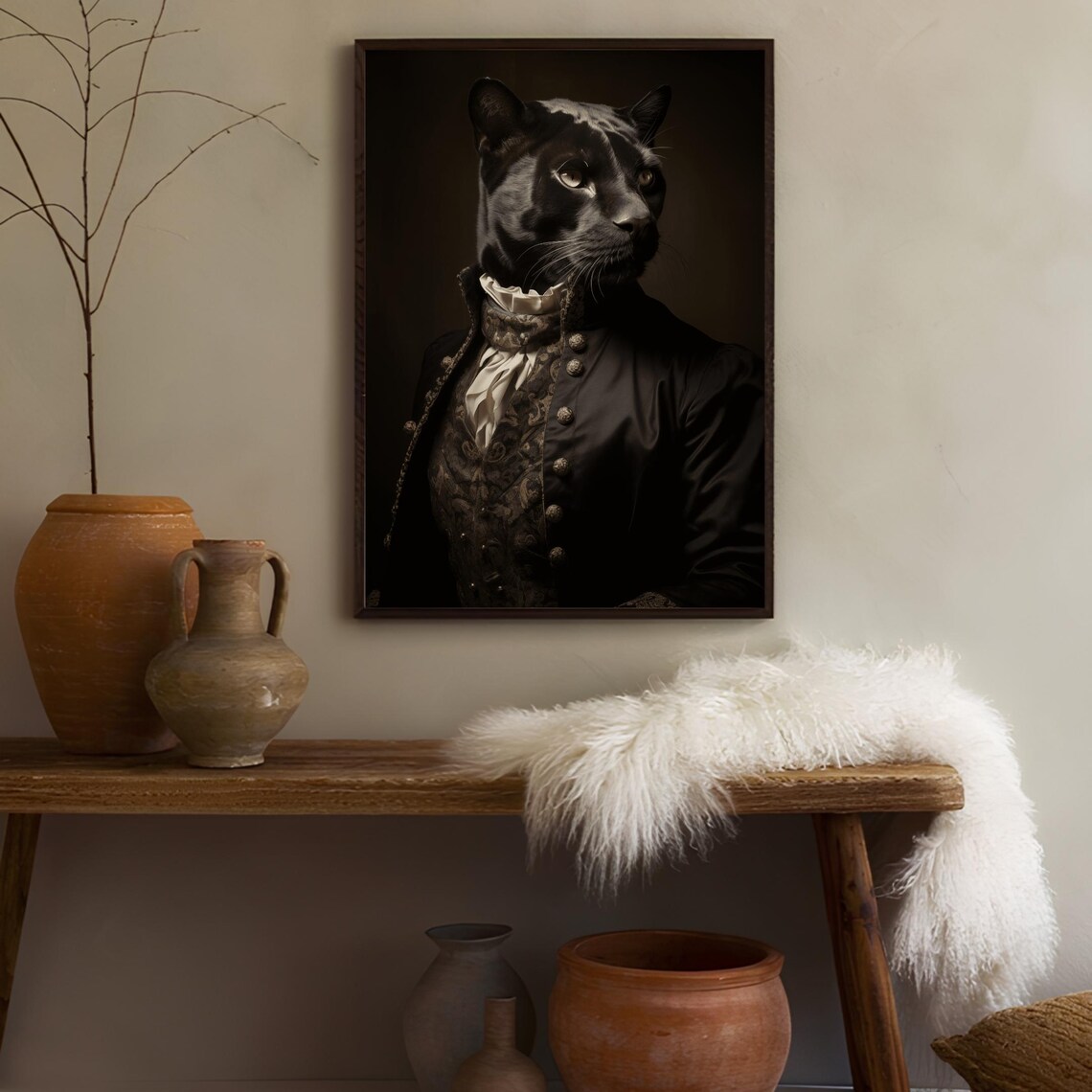 Victorian Black Panther Portrait in Suit Dark Elegant Animal Print - Image 2
