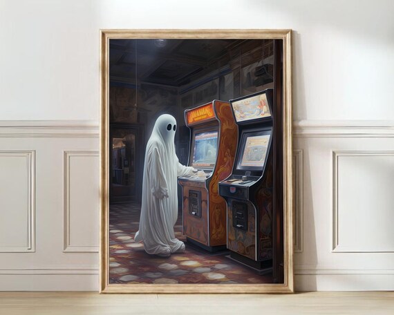 Sheet Ghost Playing Arcade Machine Halloween Dark Academia Poster